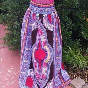 African Print Maxi Skirt w Pockets. Floor length